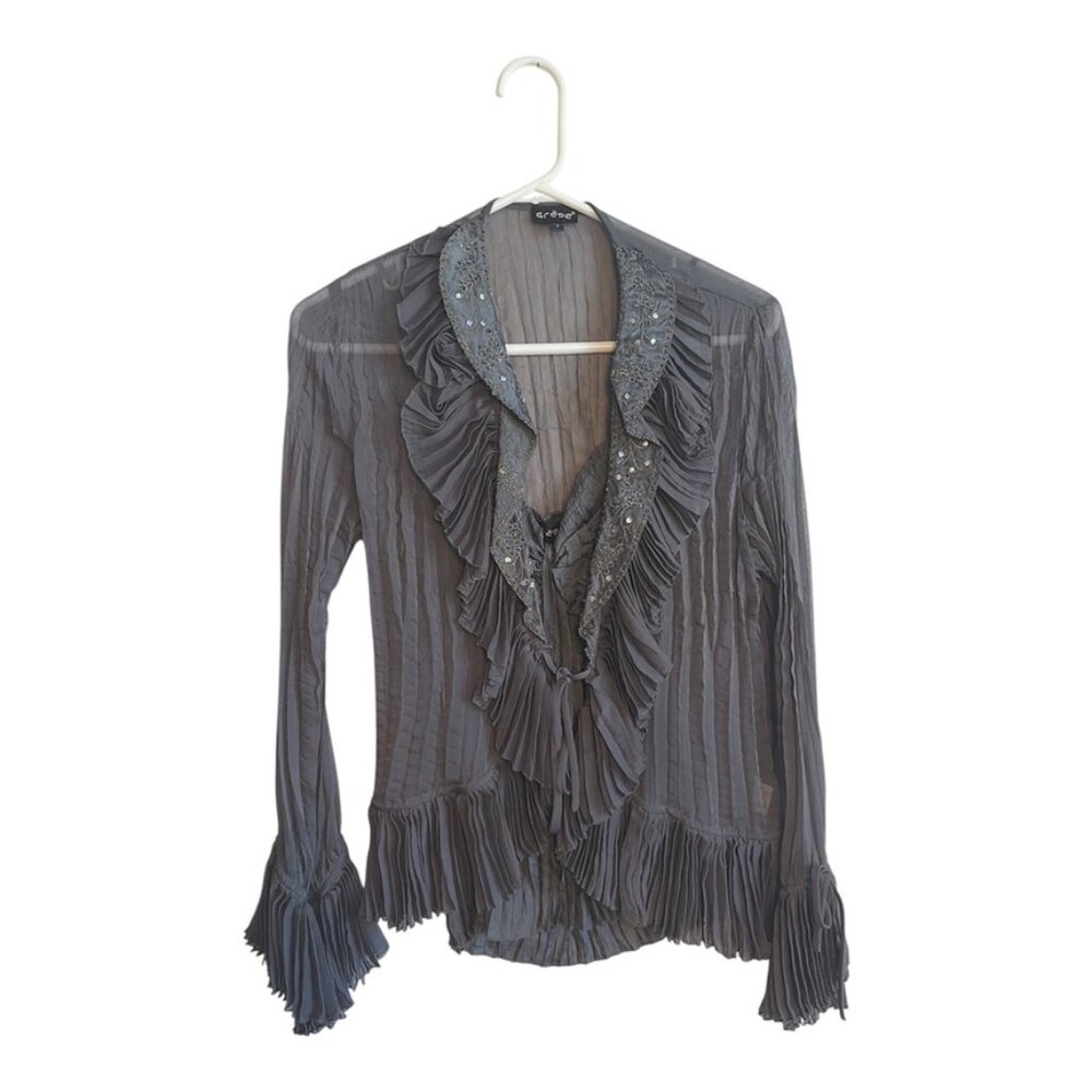 Vintage Grege Paris Silk Blouse Size 3 | Victorian Ruffle Gothic Romantic Top